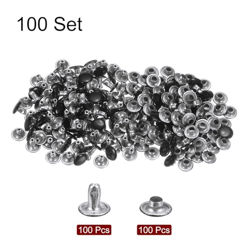 HARFINGTON 100 Sets 8mm x 6mm Metal Double Cap Leather Rivets Snaps Studs Fasteners with 3pcs Setting Tools for Leather Craft DIY Repair Decoration, Brilliant Black - color: Brilliant Black, size: 8mm x 6mm
