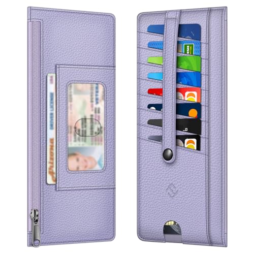 FINTIE Slim Credit Card Wallet Holder Change Pouch | RFID Blocking Business Cards Cases with Zipper Pocket for Cash, Coin, Receipt, Lilac Purple - color: Lilac Purple