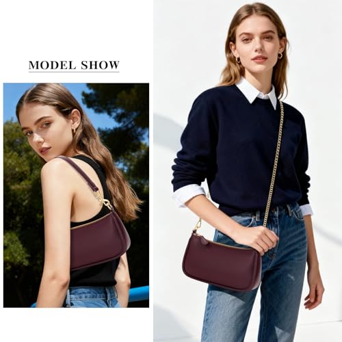 KKXIU Small Black Purse for Women, Cute Mini Shoulder Bag Zipper Closure | 2 Removable Straps, Retro Underarm Bags, Classic Crossbody Bag, Handbag for Women - color: Wine