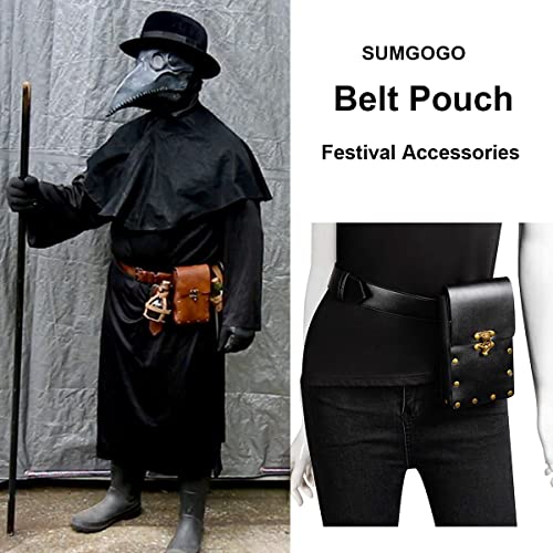 SUMGOGO Retro Belt Pouch Waist Bag Womens Fanny Pack Cellphone Holder Steampunk Medieval Renaissance Purse Costume Accessory - color: Black