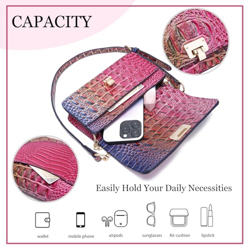 Makcr Joacbv Small Crocodile Crossbody Cell Phone Purse for women Vegan Leather Clutch Wallet with Leather Shoulder Strap | Small - color: Colorful Rose&blue