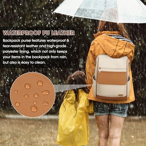 NUBILY Backpack Purse for Women Leather Anti-Theft Mini Backpack Fashion Designer Handbag Convertible Travel Bag Ladies Shoulder Bags, Beige - color: Beige