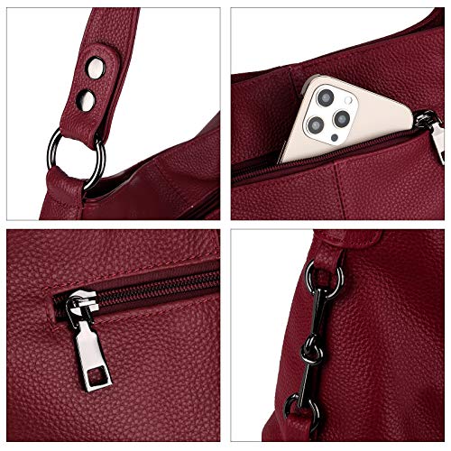 YALUXE Women's Real Leather Shoulder Bags Hobo Handbags Purse Crossbody Bag - color: Z1 Red