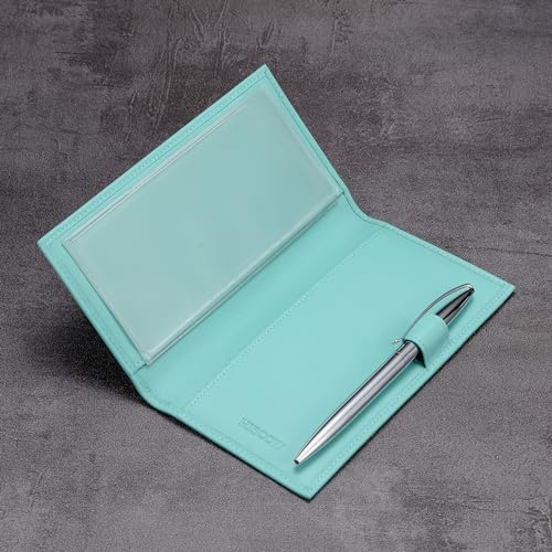 HISCOW Leather Checkbook Cover for Duplicate Checks with Pen Holder - color: Teal