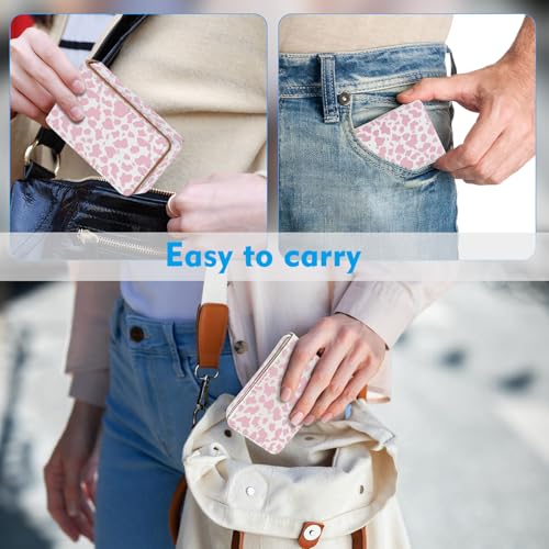 Business Card Holder, PU Leather Printing Business Card Case Pocket with Magnetic Shut, Portable Business Card Carrier Holder for Women or Men (Cow-Pink) - color: Cow-Pink