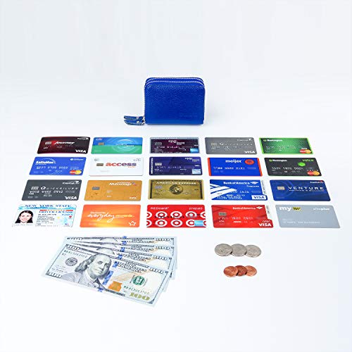 KALMORE Wallets for Women Genuine Leather Double Zipper RFID Blocking Purse with Coin Pocket - color: Blue