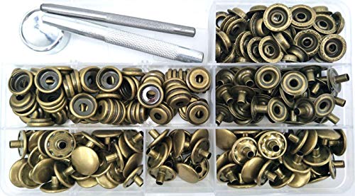 100 Sets - 12mm(1/2") Metal Line 24 Gunmetal Black Plated Steel Snaps Fastener Leather Rapid Rivet Button Sewing with Seting Tool (12mm, Bronze) - color: Bronze, size: 12mm