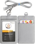 Teskyer Leather ID Badge Holder with Lanyard, Vertical Lychee Gray | Durable Nylon Lanyard, Rear Card Pocket, Scan Without Removing Card, Built to Last, Work & Cruise Ready - color: Lichee Gray, size: Vertical