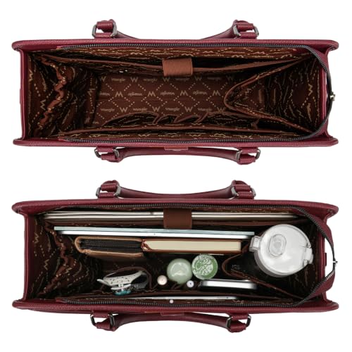 Wrangler Laptop Tote Bag for Women Fits 15.6 In Laptop for Travel and Work | Multi-compartment Organizer, Detachable Adjustable Shoulder Strap, Scratch-resistant Waterproof，Metal Feet on the Base - color: Burgundy