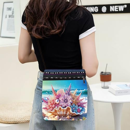 DDGYP DIY Diamond Painting Crossbody Bag - 5D Diamond Art Kits for Adults | PU Leather Art Bag with Shell Beach Design, Craft Kits for Women, Ideal for Gifts & Everyday Use - color: Beach 1