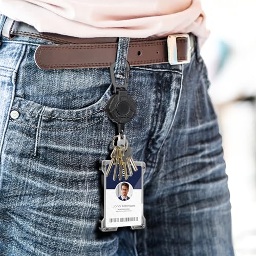 ID Badge Holder with Retractable Clip, Credit Card Holder, Keychain Wallet, Name Badge Holders, Business Card Holder, and Money Clip for Men (Heavy Reel Retractable & Badge Holder) - color: Black Suit