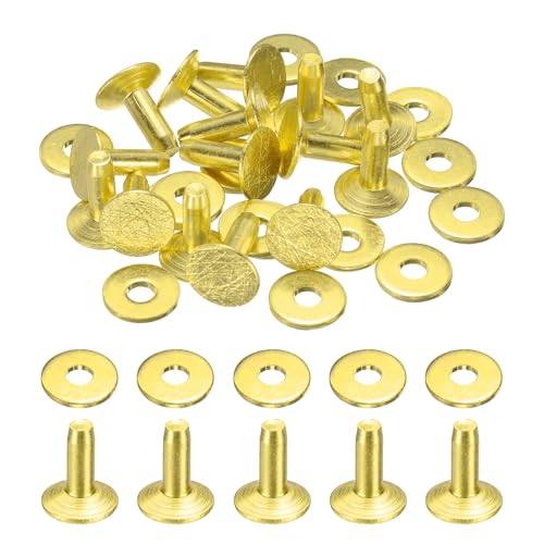 HARFINGTON 15Set Brass Rivets and Burrs Washers 9x3.3x9mm Dimpled Finish Solid Leather Rivet Fastener Studs Posts for Leather DIY Craft Belts Wallets Collars, Gold Yellow - color: Gold Yellow, size: 9x3.3x9mm