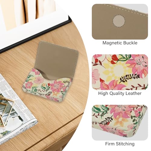 Business Card Holder，PU Leather Business Card Case Color Printing Pattern Card Holder Wallet，Pockets Magnetic Credit Card Holders for Men and Women - Red Yellow Flowers - color: Red Yellow