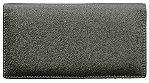 RFID Leather Checkbook Cover With Credit Card Slots and Pen Holder - color: Grey