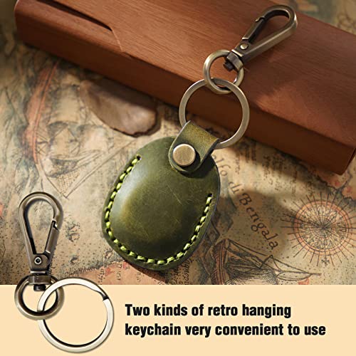 Genuine Leather AirTag Holder Compatible with Apple AirTag 2nd Gen & 1st Gen, Handmade Leather Air tag Keychain with Key Rings, Hidden Air tags Case Accessories - Olive Green - color: Olive Rreen