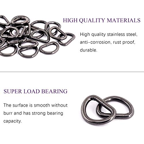 Swpeet 150Pcs 1/2 Inch - 13mm Gun-Black Multi-Purpose Metal D Ring Semi-Circular D Ring for Hardware Bags Ring Hand DIY Accessories (Gun-Black, 1/2 Inch) - color: Gun-black, size: 1/2 inch