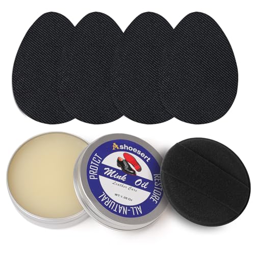 Ashoesert Shoe Grip Pads & Mink Oil Conditioner Kit, Silicone Anti-Slip Sole Protectors for Genuine Leather Shoes & Boots - style: Shoe Mink Oil + Anti Slip Shoe Grip Pads