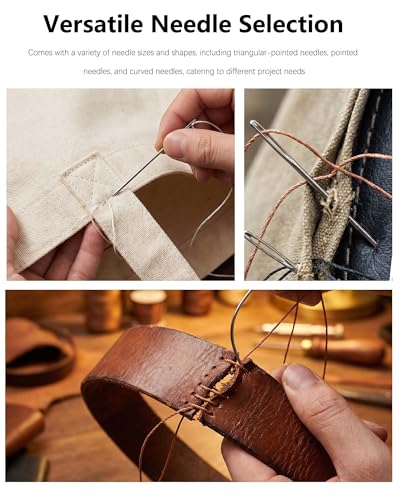 Leather Repair Sewing Kit with Thread Needles, Sewing Awl, Sewing Thread, Seam Ripper - for Leather Crafters, DIY Enthusiasts,Hand Stitching Sofa,Car Seats, Backpack and More (Brown) - color: Brown