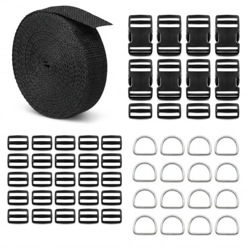 RNKP 1 1/2-Inch Buckle and Strap Kit, 12 Yards Nylon Webbing, D-Rings - size: 1 1/2" 12 Pcs Buckle Set