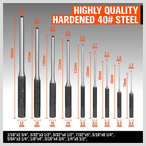 HORUSDY 9 Pieces Roll Pin Punch Set, Removing Repair Tool with Holder for Automotive, Watch Repair, Jewelry and Craft - size: 9 Pieces Roll Pin Punch Set