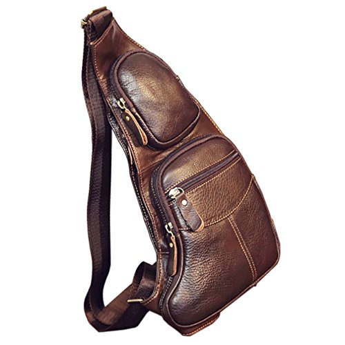 Leather Sling Bag Backpack for Men Women Crossbody Shoulder Chest Day Pack Outdoor Travel Camping Tactical Daypack - color: Coffee