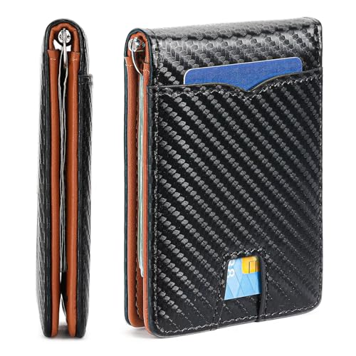 FALAN MULE Mens Wallet RFID Blocking Slim Bifold Wallets with Money Clip Leather Minimalist Thin Card Holder - color: Bc-Black