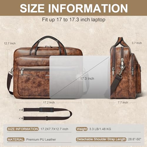 Shrrie Vegan Leather Laptop Bag 17 to 17.3 Inch for Men and Women - color: Brown