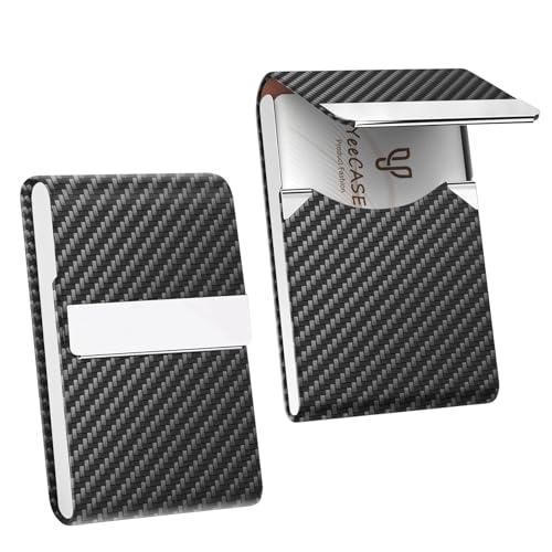 2Pack Leather Stainless Steel Business Card Holder, Metal Slim Business Card Case for Women or Men, Pocket Business Card Carrier with Prints, Magnetic Closure, RFID Blocking - color: Black