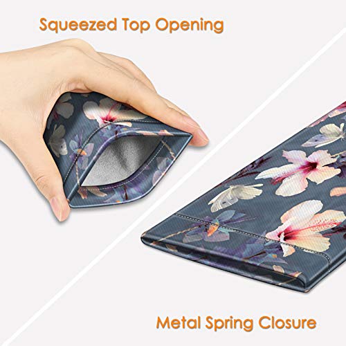 FINTIE Soft Eyeglasses Case with Cleaning Cloth, Squeeze Top Glasses Pouch | Sunglasses Eyewear Bag, Vegan Leather, For Reading /Prescription Glasses Storage, For Women Daily Carry - color: Blooming Hibiscus