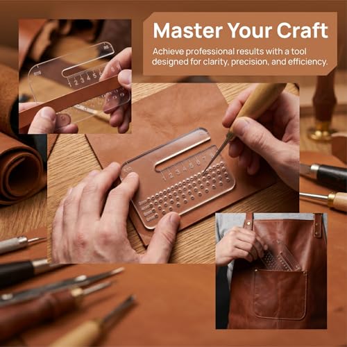 Transparent Measuring Template for Precision Layout Marking, Thick Clear Alignment Gauge with Curved Edge Sizing Reference for Crafting Material Trimming Leatherworking Sewing DIY Projects, 7 * 5cm