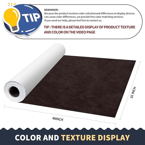 ONine Leather Repair Patch，Leather Repair Tape, 16 x 48 inches Leather Repair Patch for Furniture,Vinyl Repair kit，Leather Couch Patch，for Sofas, Furniture, car Seats(Dark Brown) - color: Dark Brown, size: 16 x 48 inches