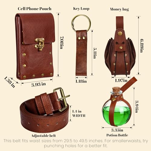 Renaissance Belt Pouch Medieval Pirate Costume Accessories Set for Cosplay | Viking Faux Leather Waist Bag, Skirt Hike Clips, Perfect for Women and Men Ren Faire, LARP, Fantasy, Halloween - color: Brown-V