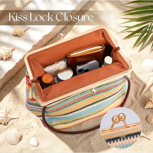 Women's Kiss Lock Bag Evening Clutch Purses Kiss Clasp Crossbody Bag Handbag Formal Evening Purse Messenger - color: Colorful