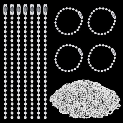 GEKIXUTP 300 Pcs White Ball Chain Bulk，Metal Bead Chain,Keychain Chains,Black Nickel Plated Metal 3.9" Long 2.4mm Ball Bead Chains,for Hanging Christmas Decoration - color: 300 Pcs White Ball Chain 3.9 in