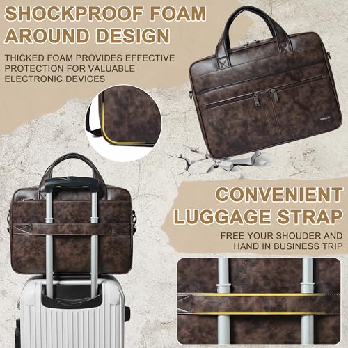 Shrrie Leather Messenger Bag for Men&Women 16 inch Laptop Bag,Water-Resistant Retro Leather Briefcase for Men Business,Work - color: Coffee