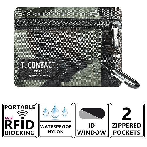 Wallet for Women and Men Mini Zip Card Case with Clear ID Window Zipper Coin Purse Lightweight Portable Keychain Wallet - color: Army green
