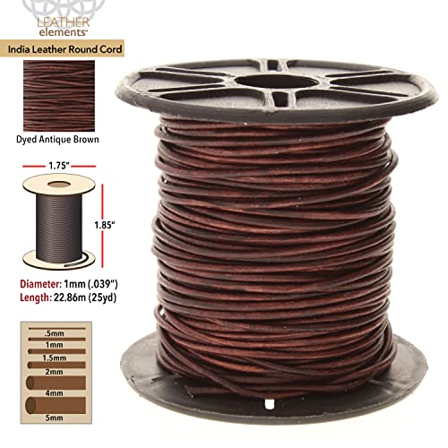 The Beadsmith Leather Cord – Dyed Antique Brown – 1mm Spool – 25 Yards/22.86 Meters – Indian Leather Thong Ideal for Braiding, Beading, Necklaces, Fine Lacing, Hair Accessories & DIY Jewelry Making - size: 1mm, style: Dyed Antique Brown – 25 Yards