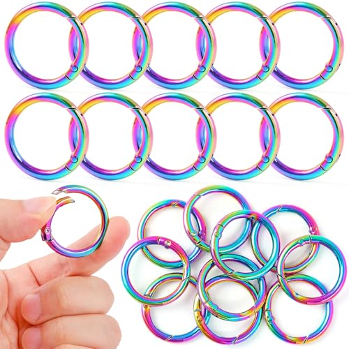 1 Inch Spring O Rings Buckles-10 Pcs Rinbow Spring Gate Rings Clasps | for Purse Shoulder Bag-Round Spring Hooks Carabiner Snap Clips for Handbag Key Chains DIY Crafts - color: Rainbow Spring Rings-10pcs-1 Inch