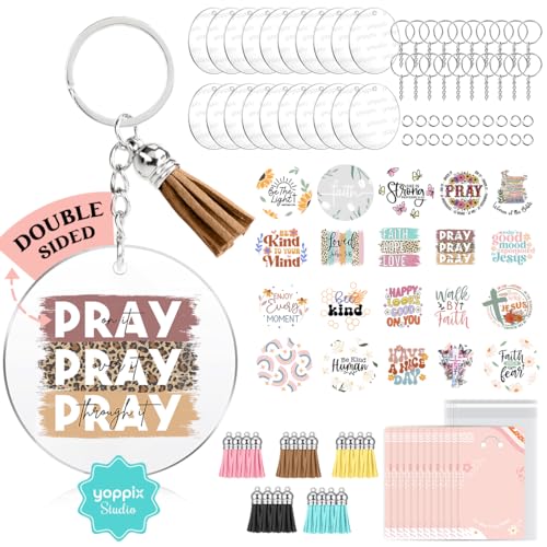 YOPPIX 140 PCS Acrylic Keychain Blank Set, Faith Double-Sided UV DTF Stickers Acrylic Keychain Making Kits for Vinyl DIY Craft Project - color: Faith