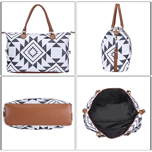 Weekender Bag Duffle Bag For Women Large Travel Tote Bag Overnight Weekend Bags With Shoulder Strap Cow Leopard Atzec… - color: Geometry-a