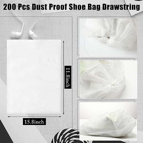 200 Pcs Dust Proof Shoe Bag Drawstring Storage Bag Non Woven Fabric Handbag Shoe Covers for Travel Breathable Pouch Portable Storage Organizer for Purse Boot, 11.81 x 15.75 Inch(White)
