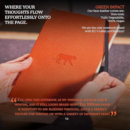 Dingbats* Wildlife Lined Writing Journal Notebook A5 - Vegan Leather Softcover - Ideal for Work, Travel - Pocket, Elastic Closure, & Bookmark - color: Orange Tiger, style: Lined (Softcover)