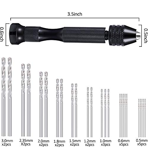 Mudder 37 Pieces Hand Twist Drill Tool Set, Miniature Pin Vise Drill Bit, Bench Vice for Craft Carving Resin DIY Jewelry Making(0.3-1.2 Mm)