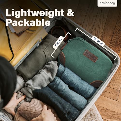 emissary Men's Toiletry Bag, Leather and Canvas Travel Toiletry Bag, Dopp Kit for Men, Travel Bathroom Bag Men's Shaving Kit, Travel Kit Small Bags for Men, Shaving Bag for Travel Accessories (Green) | Durable canvas & PU leather, water-resistant lining,