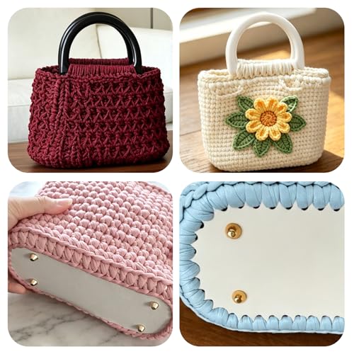 Enenes Crochet Bag Bases 4PCS, Leather Purse Bottoms with 2 Crochet Hooks | 4 leather purse bottoms in 4 colors with 2 crochet hooks for handmade bags, crochet purses, handbags and DIY bag making - color: 4+2 Mix Colors