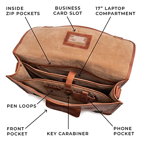 BERLINER BAGS Genuine Leather Messenger Bag For Men Berlin XXL- Brown | Briefcase For Travel & Work, Adjustable Strap, 17" Laptop Slot, Trolley Sleeve, Phone Pocket, Pen Loops, Key Carabiner - color: Brown Xxl