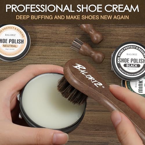 13Pcs Shoe Polish Kit, Shoe Shine Kit for Men & Women with Horsehair Brush, Mink Oil for Leather Boot Shoe Care Kit - color: Dark Brown