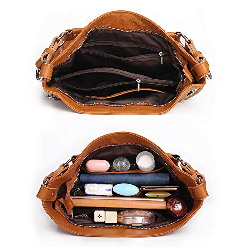 YALUXE Women's Real Leather Shoulder Bags Hobo Handbags Purse Crossbody Bag - color: Z2 Brown