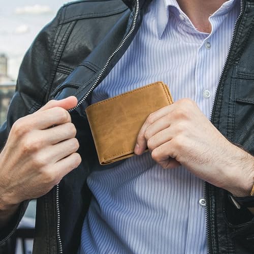 Gostwo RFID Blocking Bifold Wallet for Teen Boys & Men, Credit Card Holder - color: Brown