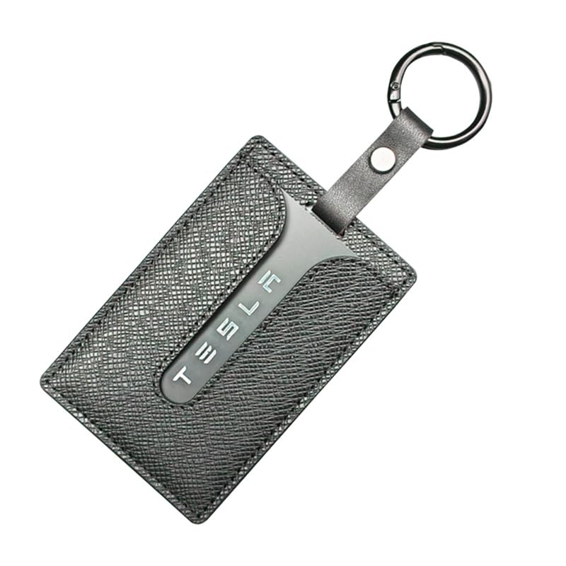 Frins PU Leather Key Card Holder Case Compatible with Tesla Model 3 and Model Y，Key Protector Cover Accessories Including Key Chain